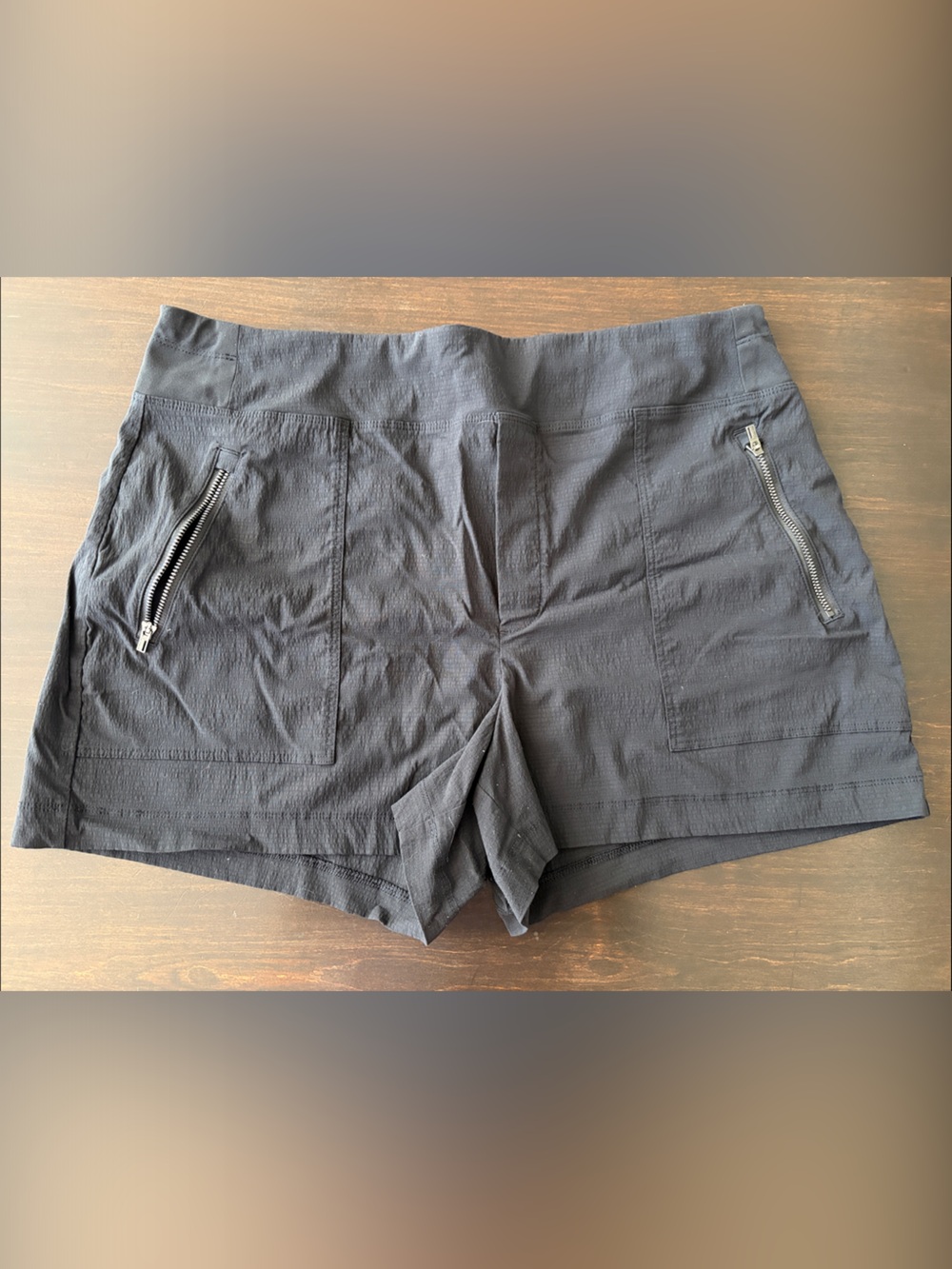 Athleta Black Trekkie Athletic Shorts with Zip Pockets